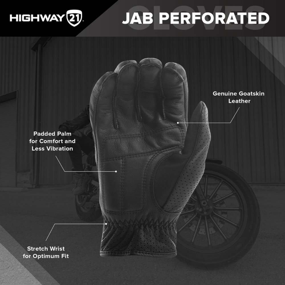 HIGHWAY 21 BLACK JAB PERF GLOVE PREMIUM- MOTORCYCLE PERFORATED GLOVE SIZE XXL - Picture 3 of 9